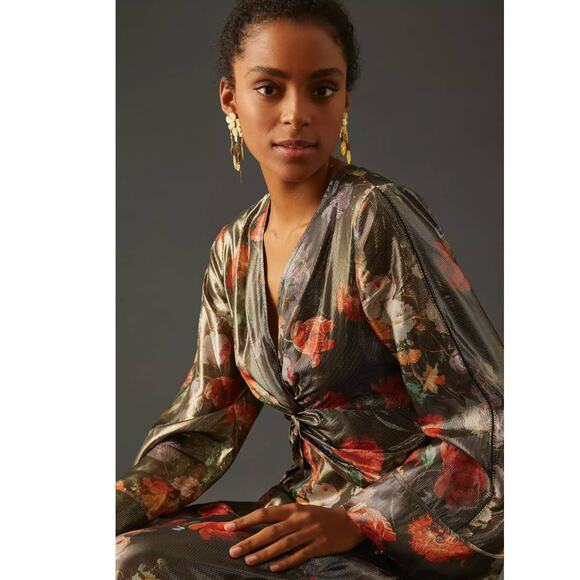 New Anthropologie Caballero Deep V-Neck Maxi Dress $248 X-SMALL Floral - Picture 2 of 10